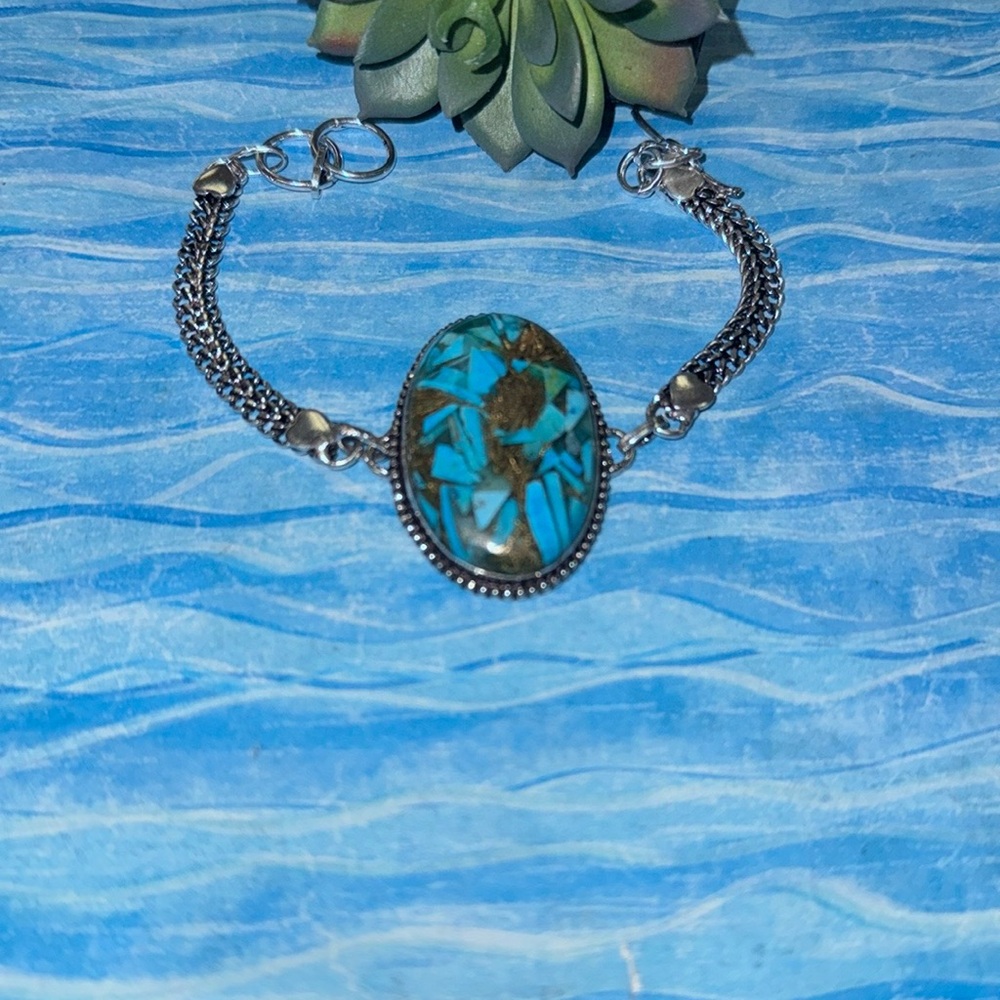 Copper Turquoise Silver Bracelet